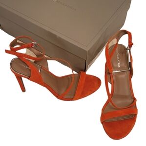 BCBGMaxAzria leather suede orange heels Azaria Amilia Size 8 w/box and dust bag.